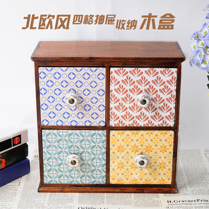 Caja de almacenamiento de escritorio creativa europea de madera ZAKKA retro caja de cajón de madera sólida caja de joyería