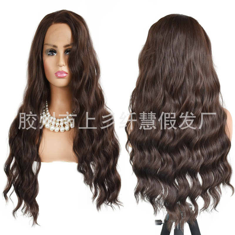European and American wig front lace ladies long curls matte chemical fiber headgear Big Wave 6# factory wholesale
