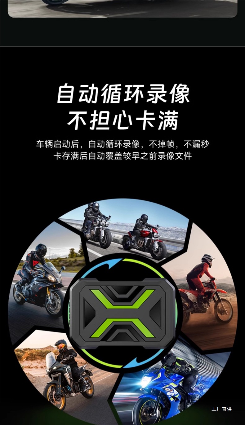Shengpai Motorcycle Dashcam with High-Definition Front and Rear Dual Lenses, Waterproof, for Riding and Parking Monitoring - Yipai