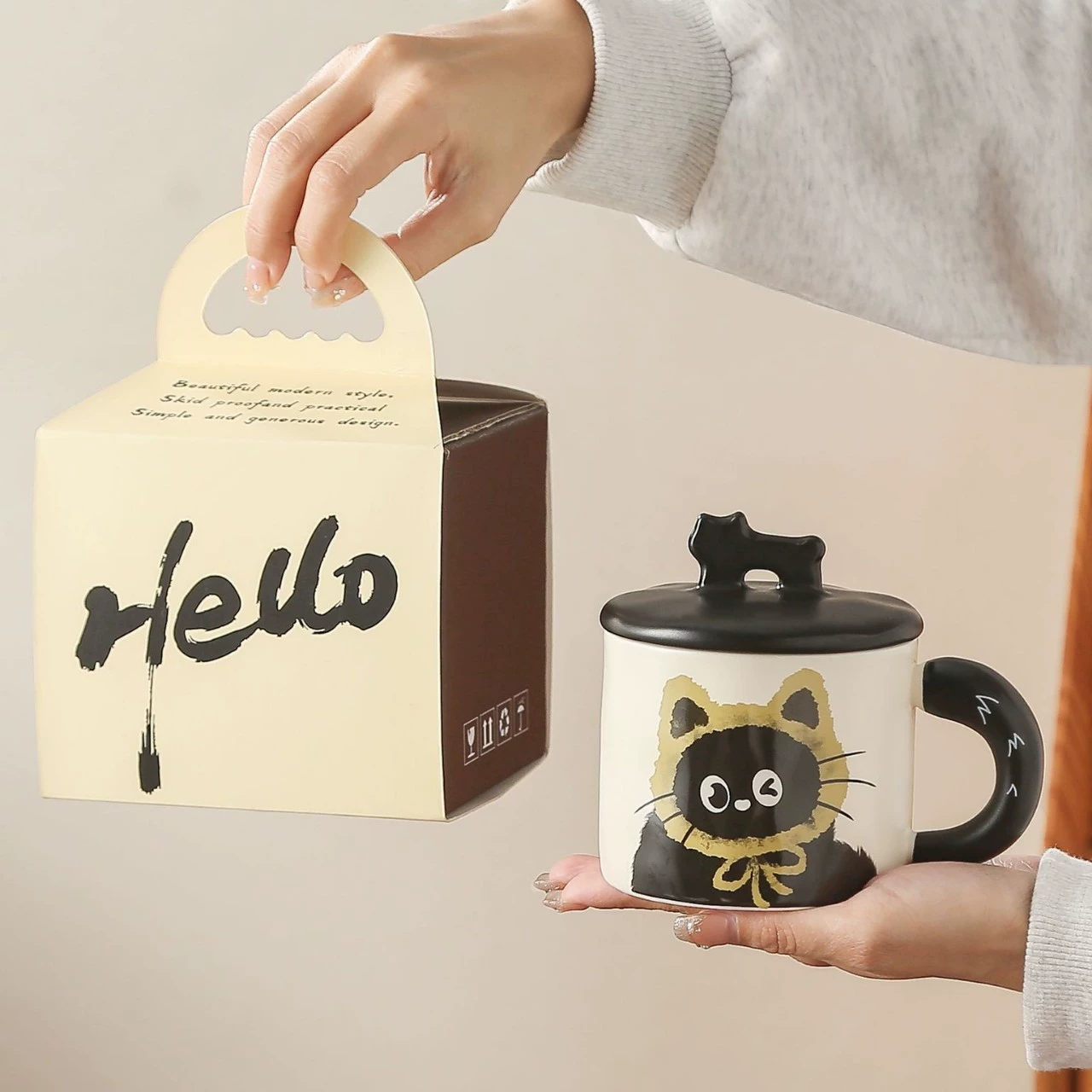 Cat Ceramic Mug, Cute Illustrated Ceramic Cup, 301–400 ml, Gift Box Option