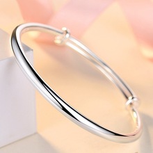 韩版精工白铜手镯女圆肚光面推拉简约百搭女生手环可调节实心镯子