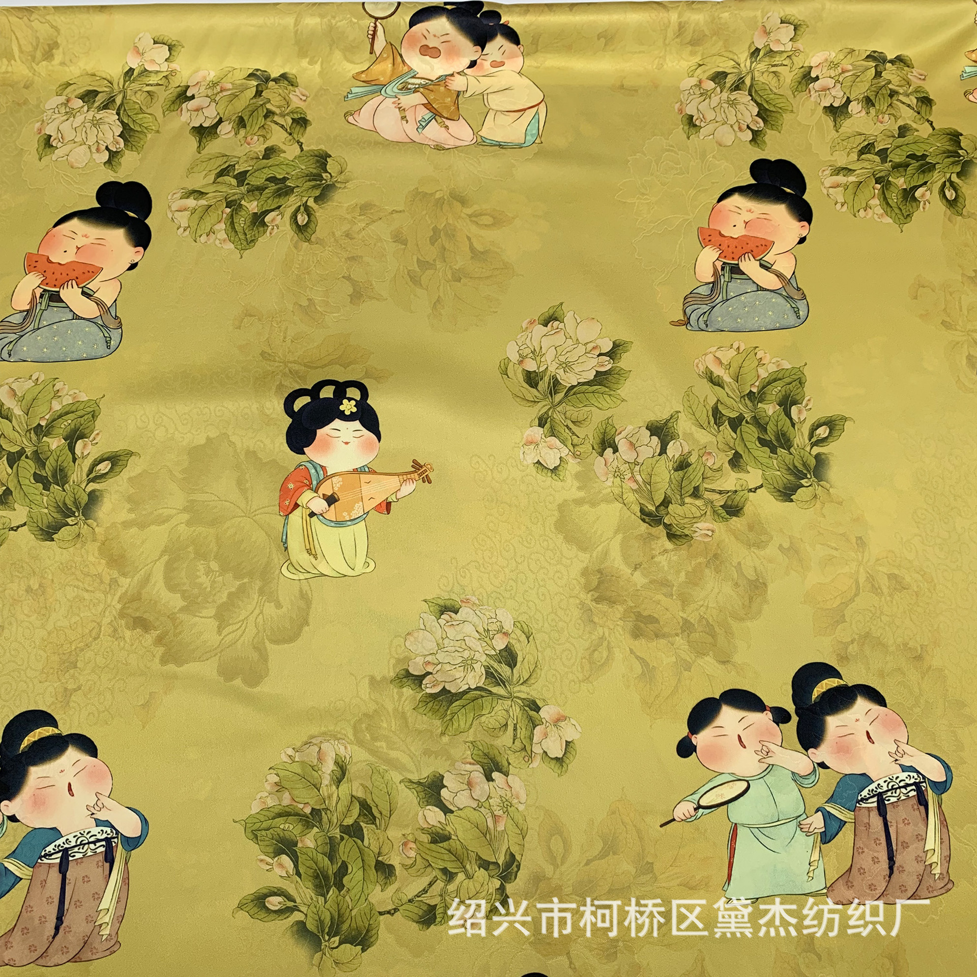 Peonía jacquard satin pequeño Tang tela impresa nueva ropa infantil china vestido de té tela colgante