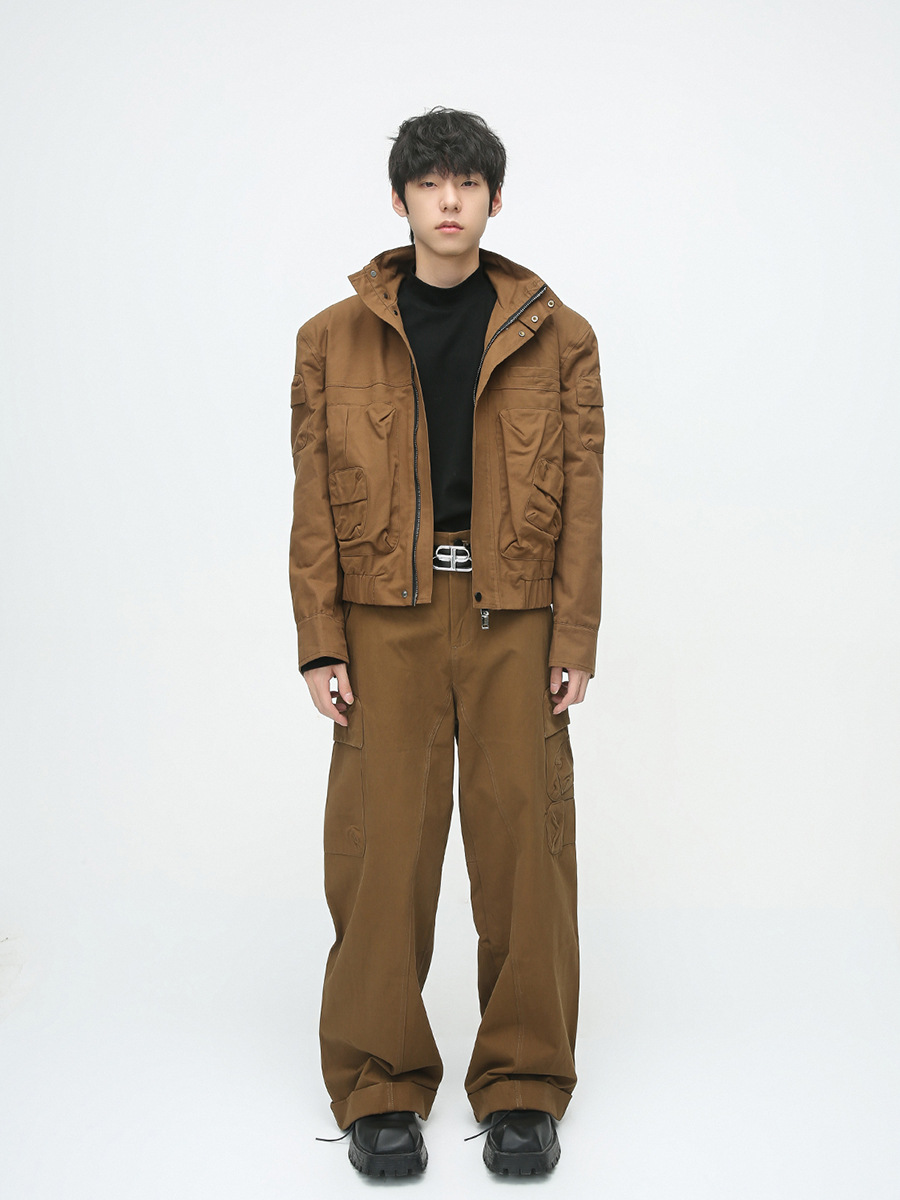 Mtlclothes ropa de Hombre | 2023 otoño retro funcional tridimensional diseño de bolsillo chaqueta pantalones casuales traje