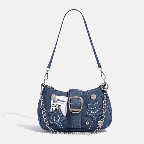 New hot girl star denim underarm bag retro niche American English poster chain bag shoulder bag