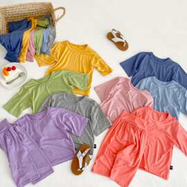 2024儿童夏空调服 男女童七分高腰莫代尔家居服宝宝护肚睡衣套装