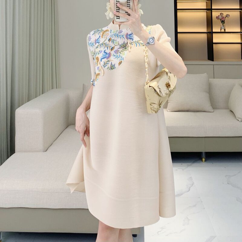 Foreign-style New Chinese-style dress Short-sleeved New Summer Clothes for Mothers Middle-aged and Elderly Loose plus size Modified Cheongsam Skirt