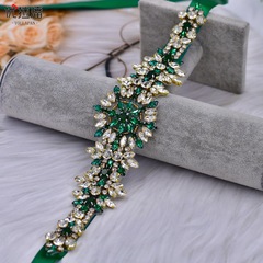 Uralpan Handmade High-End Diamond-Studded Accessory Green Dress Belt Water Diamond Bead Filling Bridesmaid Accessory S319