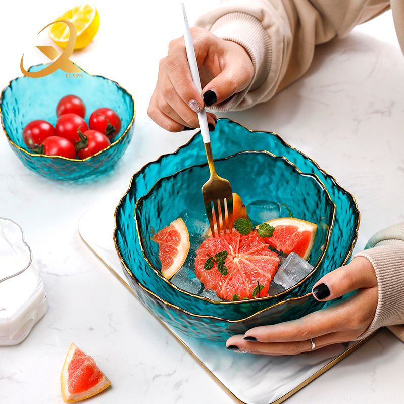 Glass Color Heat Resistant Household Fruit Salad Bowl Washed Japanese Kung Fu Tea Set Tea Ceremony Parts Fruit Plate