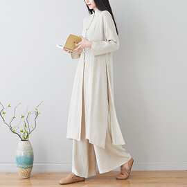 实拍  亚麻茶服春秋禅意居士服汉服中国风中式唐装套装
