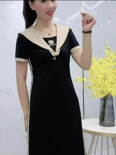 Western-style 2025 summer new style fake two-piece zipper navy collar dress fashionable slimming and skin-covering mid-length dress