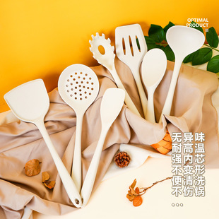 Milk white silicone spatula seven-piece soup spoon kitchen multifunctional cooking silicone kitchenware set factory direct sale