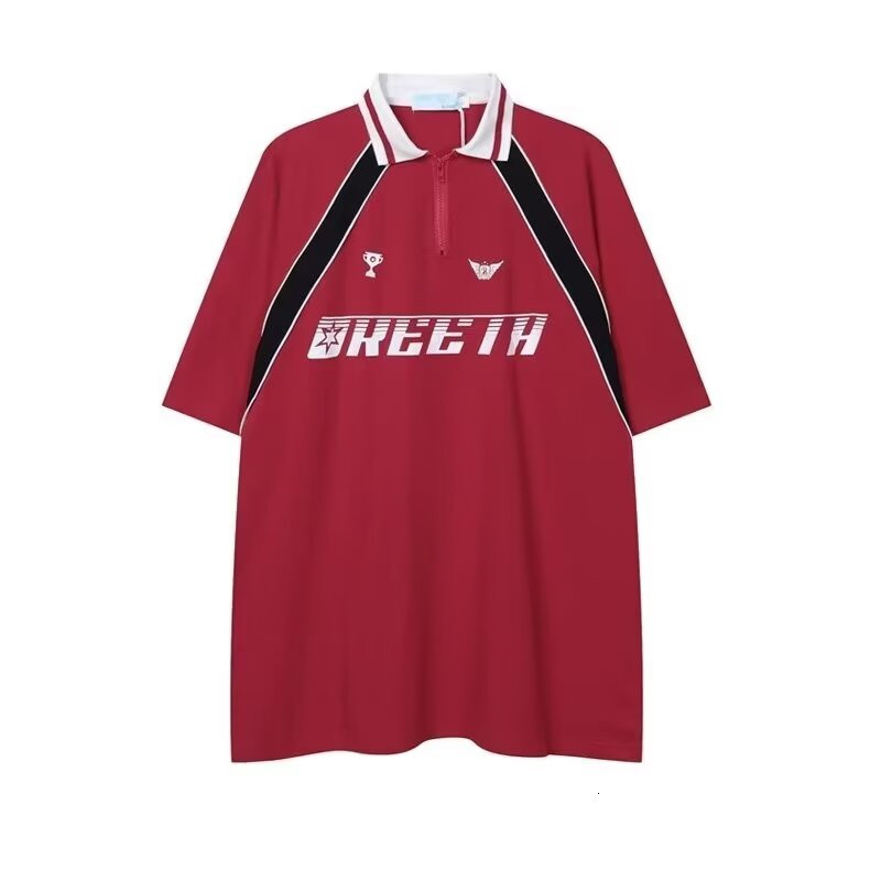 Camiseta de manga corta para hombres y mujeres, moda nacional, costura americana, contraste, 2025, nueva camisa POLO, solapa, uniforme de fútbol, mangas raglán