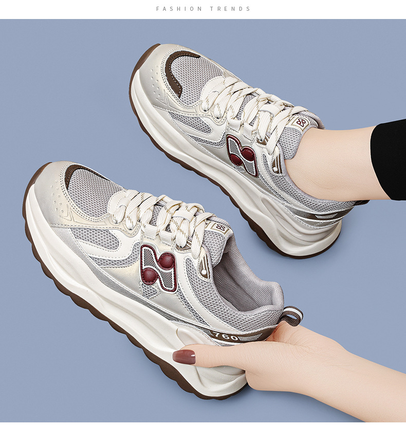 Giày sneaker nữ chạy bộ mesh thoáng khí đế mềm mẫu mới xuân hè 2025 — Trà sữa JST 7055, JST 7055 màu xám, JST 7097 m đen, JST 7036 màu đỏ chi tiết 3