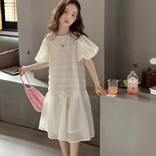 女童连衣裙2024夏季新款泡泡袖网纱公主裙白色甜美韩版雪纺裙洋气