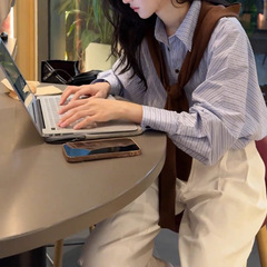 韩系轻熟通勤风时尚套装女装2025早秋新款高级感条纹衬衣百搭上衣