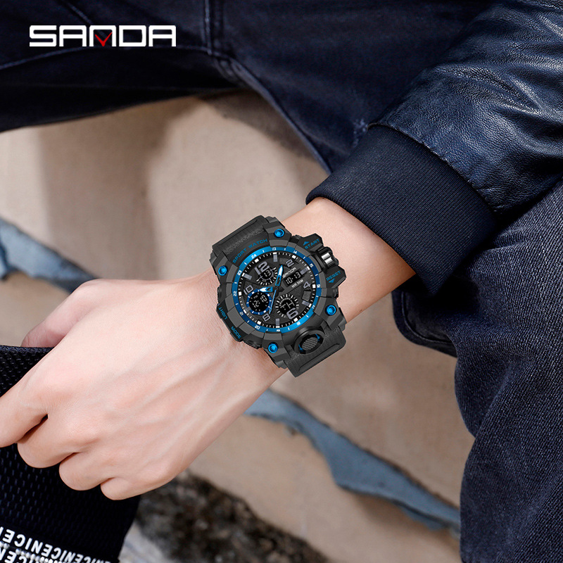 Sanda 6021 reloj deportivo para hombres moda dial grande multifuncional impermeable estudiante moda comercio exterior reloj electrónico para hombres