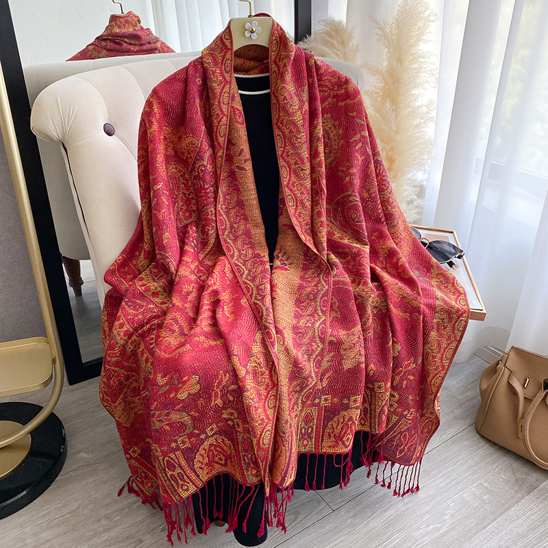 Chal de Jacquard con Flecos de Poliéster Térmico para Primavera