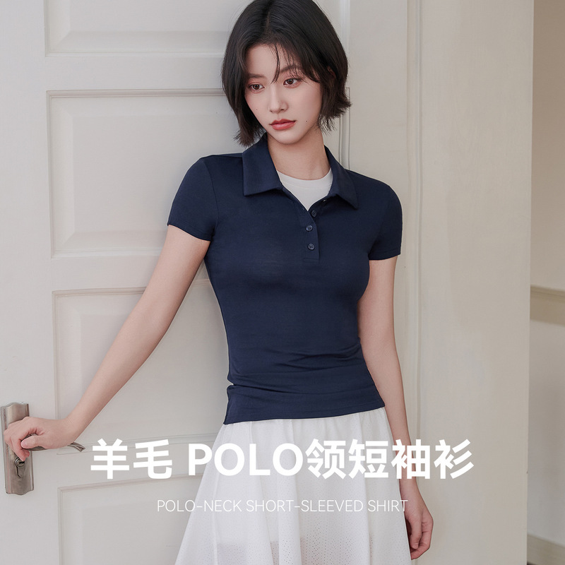 Tencel Wool Short-Sleeved Women's Spring and Summer Slim-Fitting Women's Tops Pure Color Lapel Casual Polo Collar T-Shirt Tencel Wool Short-Sleeved Women's Spring and Summer Slim-Fitting Women's Tops Pure Color Lapel Casual Polo Collar T-Shirt