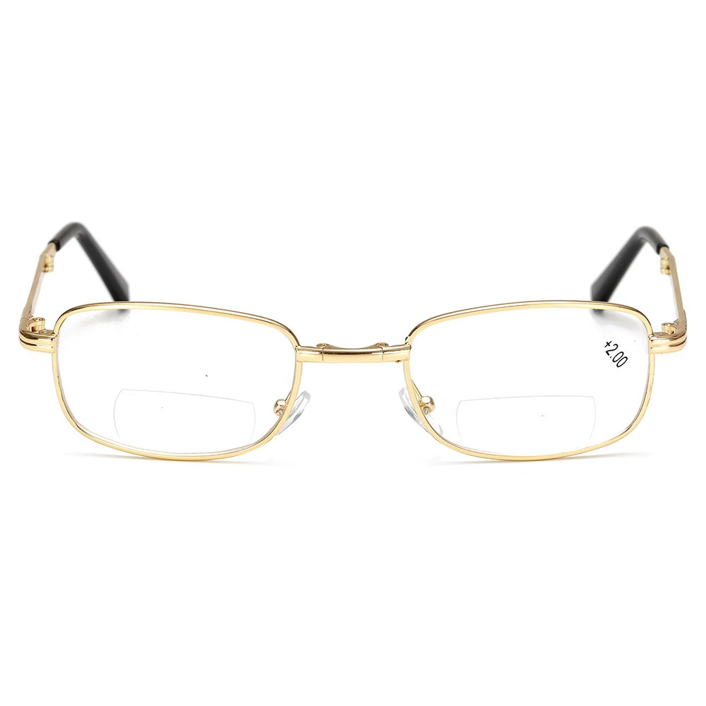 Metal frame men and women folding portable box anti-blue light reading glasses long and near dual-use dual-light presbyopia mirror multi-focus