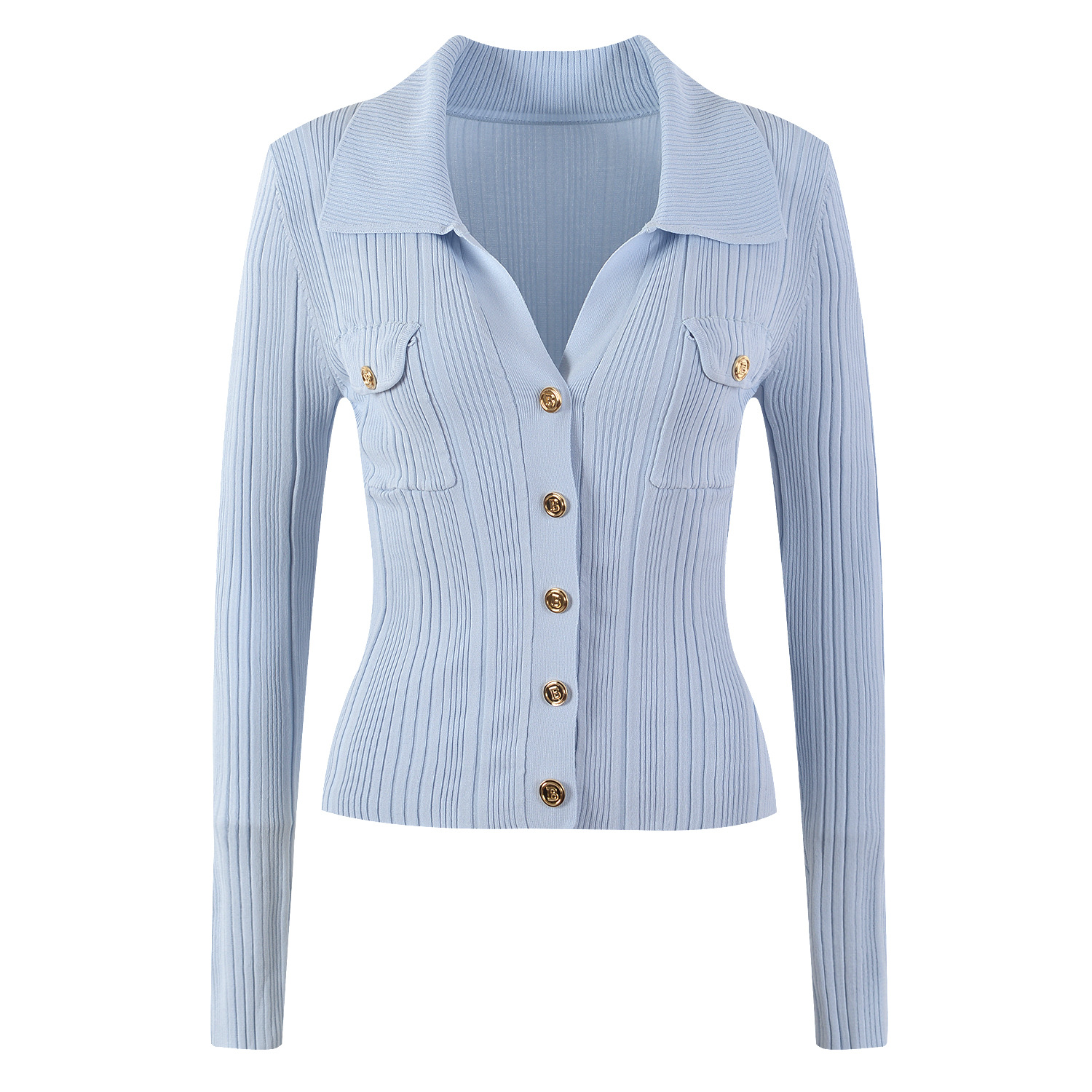 2025早秋新款金扣V领修身显瘦气质时尚性感冰丝针织开衫上衣