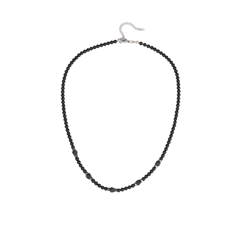 natural stone Material Geometric Pattern Men's Gender New Natural Stone Men's Fashion Trend Beaded Simple Black Agate Volcanic Rock Necklace