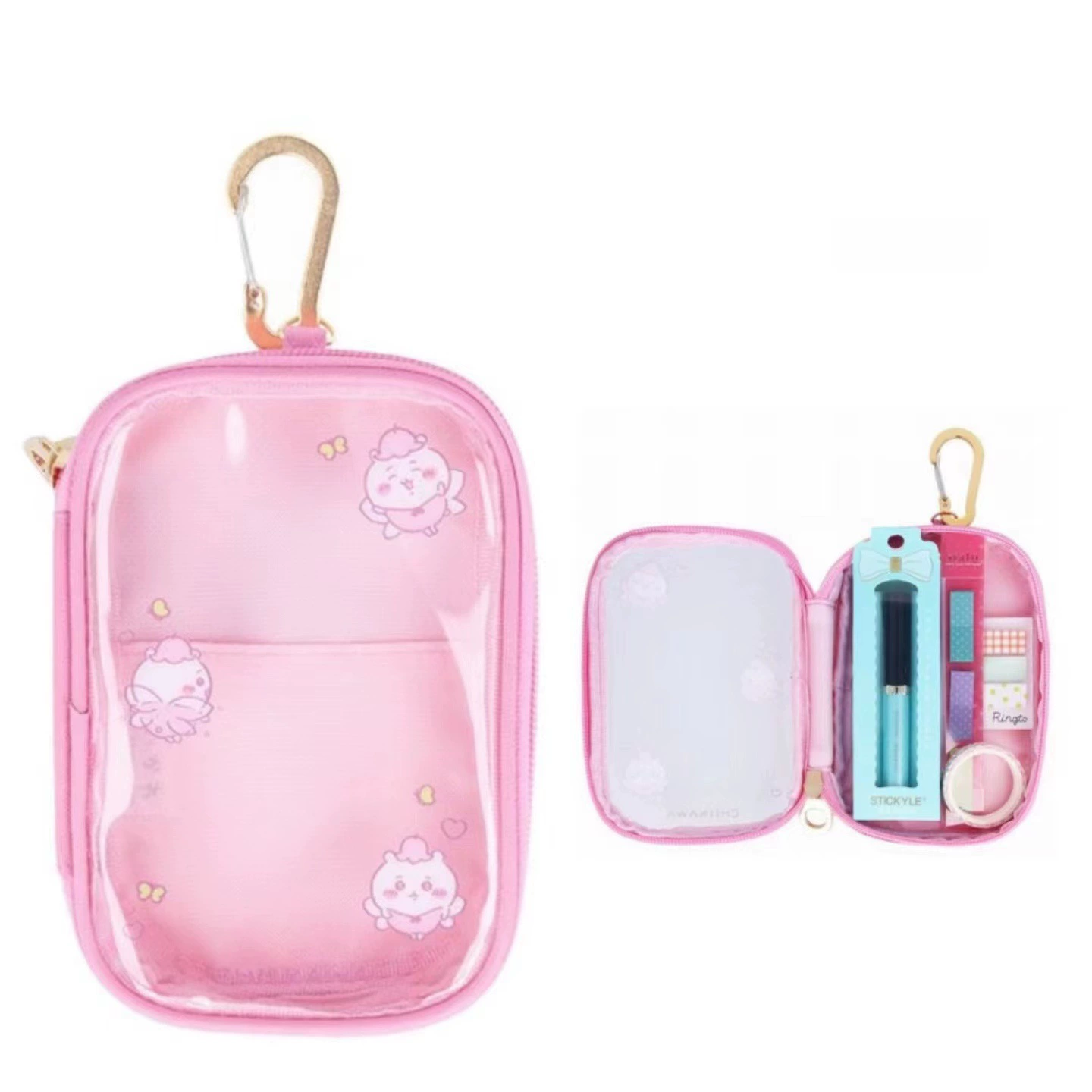 Small Clear Pouch, PVC Keyring Wallet, 16×11×3 cm, Zippered Cute Storage Case
