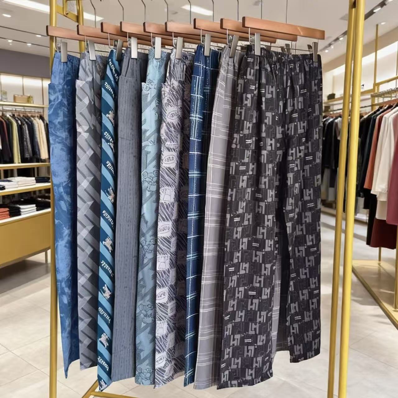 2026 남성용 얇은 인조면 캐주얼 바지, 중년 및 청년용 플러스 사이즈 홈웨어/잠옷 바지, 면 실크 긴바지, 체크무늬, 외출복으로도 착용 가능