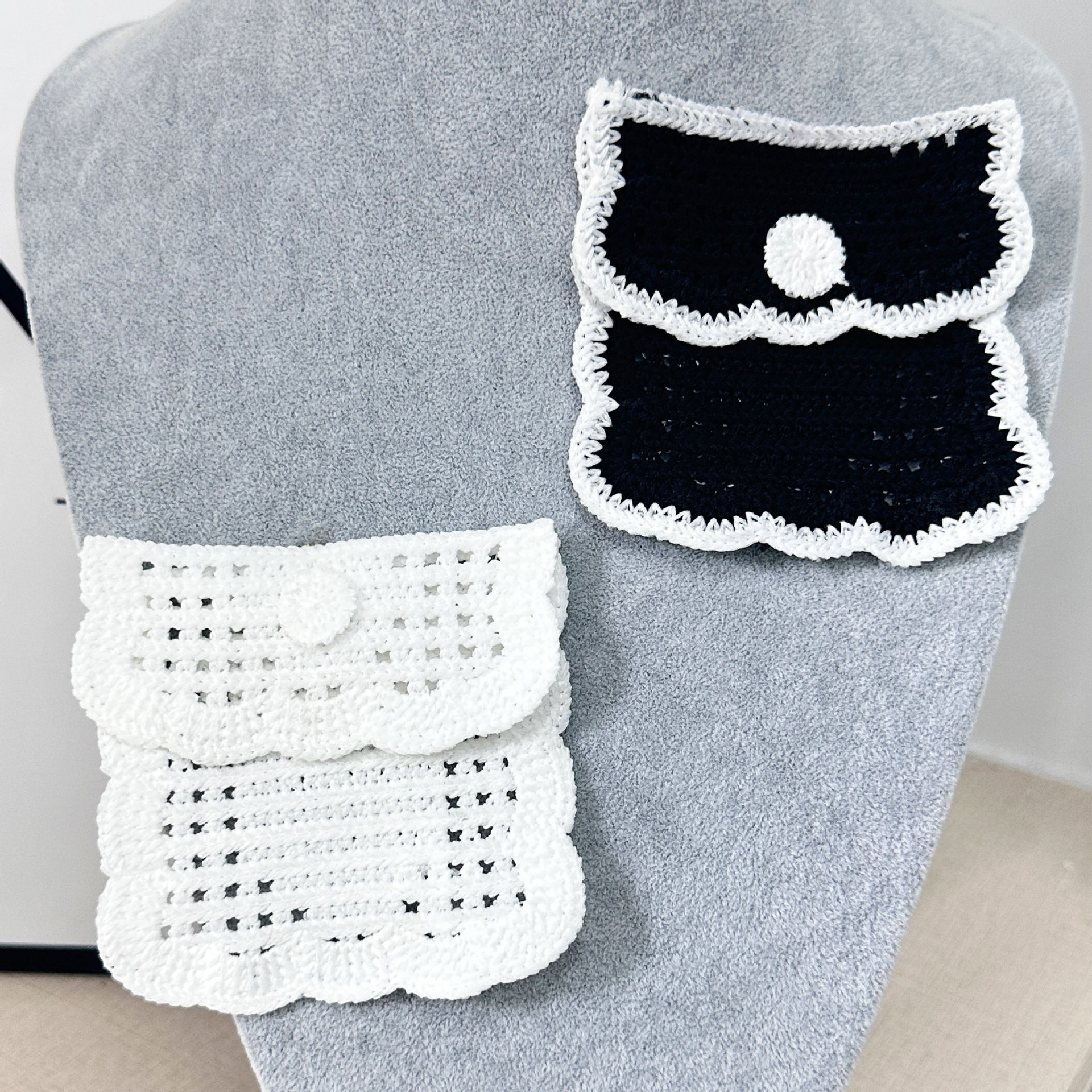 Nuevo plegable pequeño viento de bolsillo de tela pegada encaje blanco y negro bordado diy accesorios de ropa hecha a mano