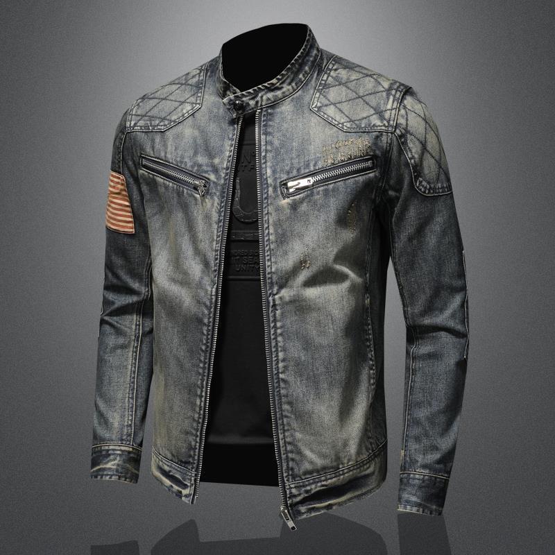 Veste en jean rétro printemps-automne pour homme, marque tendance, style urbain européen et américain, veste de moto, vêtement de travail._voghion.com