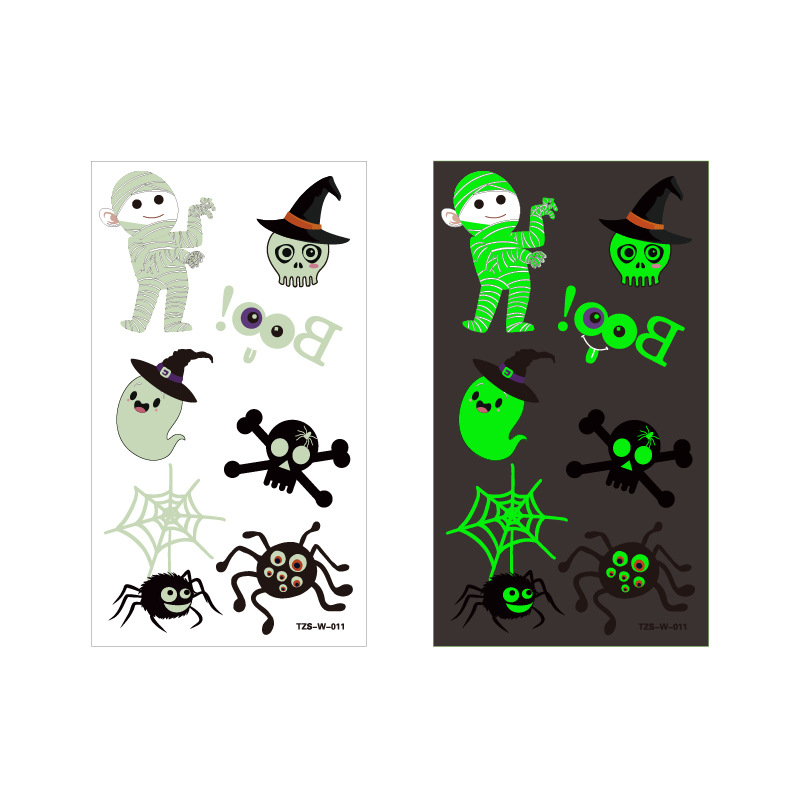 ハロウィーン夜光タトゥー貼り子供漫画発光蛍光祝日カボチャ臨時文体シールクロスボーダー新製品