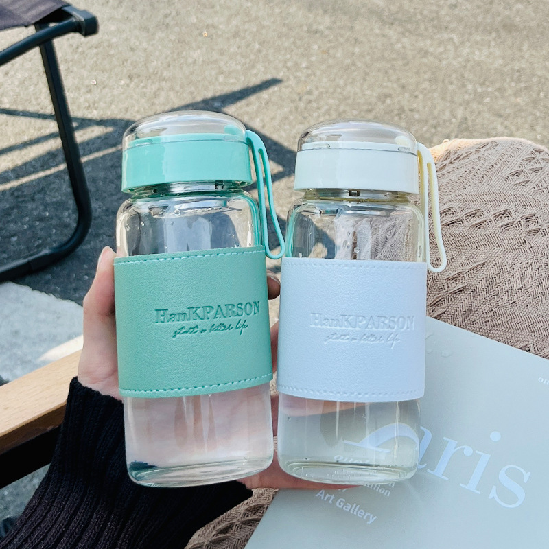Summer portable handle hot water resistant cup office tea cup small fresh high borosilicate glass cup ins customization