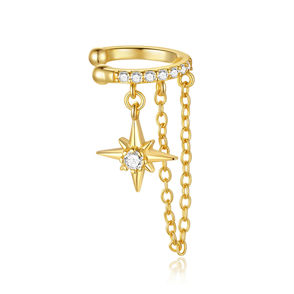 Plating, Chain, Inlay Design 1 Piece 925 Sterling Silver Zircon 925 Sterling Silver Earrings Star Ear Cuffs