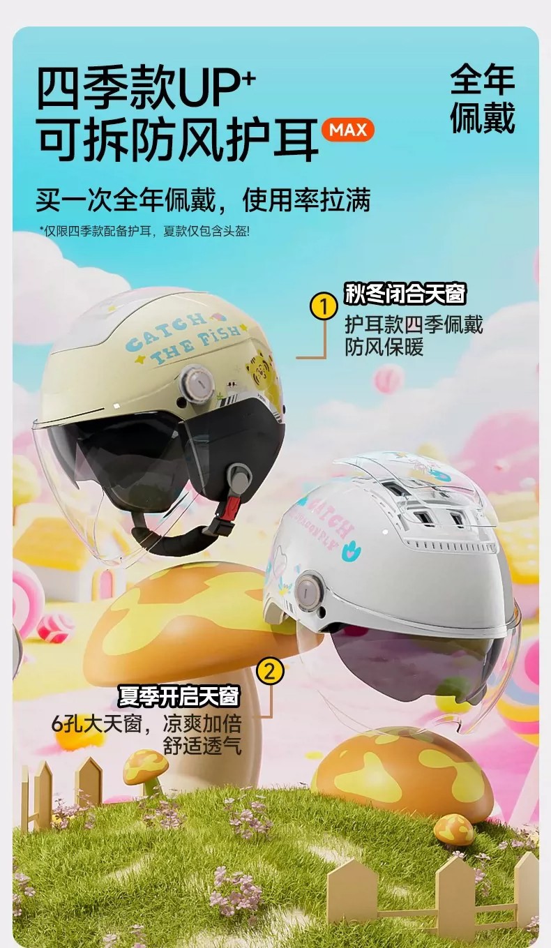 Electric vehicle helmet, new national standard 3C certified, suitable for all seasons, cartoon children's electric scooter half helmet, motorcycle safety helmet