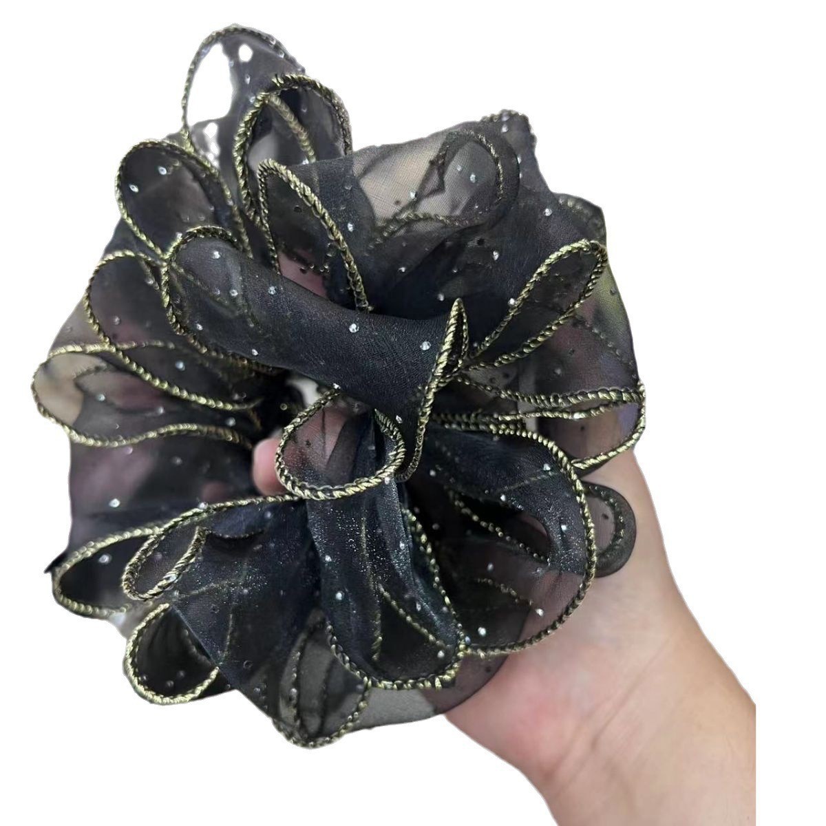 Black Rhinestone Mesh Hair Tie Durable Elastic For Ponytail Styling_voghion.com