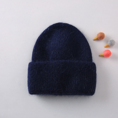 Cappello freddo invernale ispessito a punta lavorato a maglia da donna in lana di pelo di coniglio delicato al latte_voghion.com