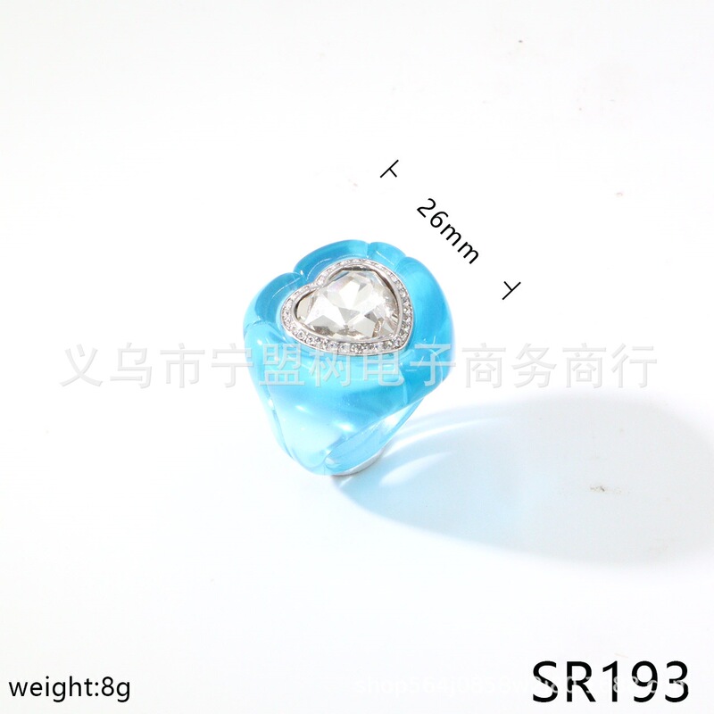 【新品】果冻爱心夹扣蓝色耳钉C字粉色耳钉蓝色红色爱心戒指套装|undefined