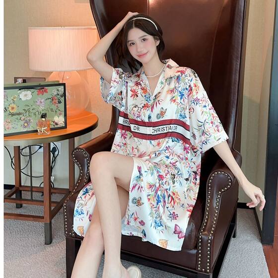 New Summer Loose Shirt Dress [tik Tok Live Broadcast] Specializes in Fashionable Internet Celebrity Hot Nightgown Boyfriend Style