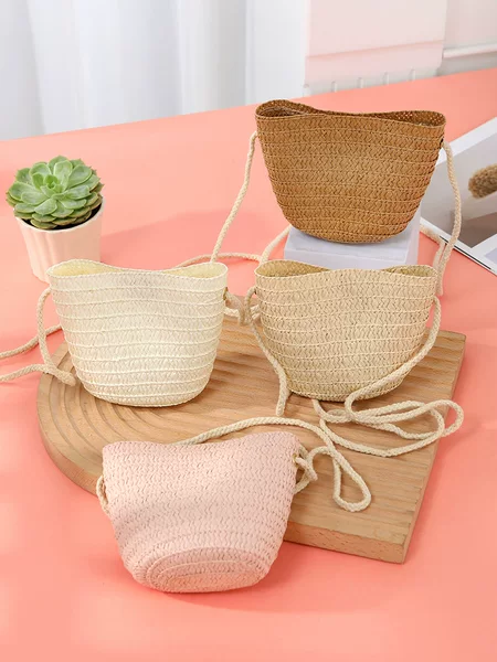 Lazy Style Seaside Straw Bag Woven Bag 2025 New Kidsren's Straw Bag Women's Summer Crossbody Small Bag Beach Bag