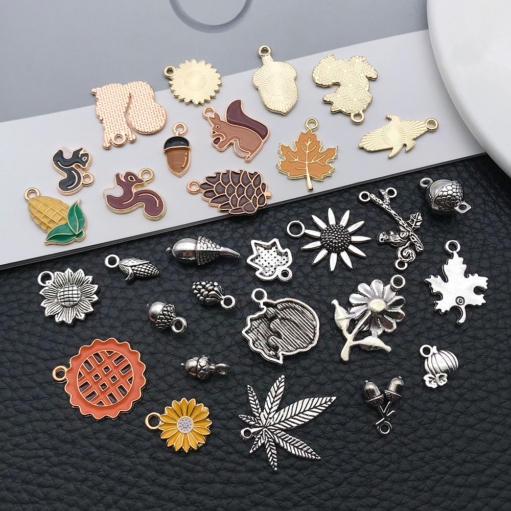 跨境感恩节南瓜枫叶松鼠玉米松果饰品配件钥匙扣耳环项链diy吊坠详情10