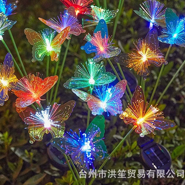 Светодиодное солнечное оптоволокно для двора, украшение в виде бабочки, водонепроницаемый садовый атмосферный цветной свет