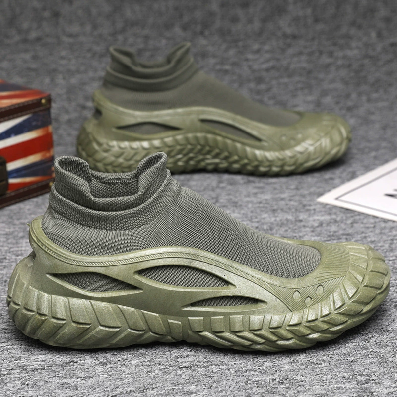 Трансграничная новая мужская обувь 2025 летняя летающая сетка дышащие носки повседневная обувь модная простая ленивая обувь