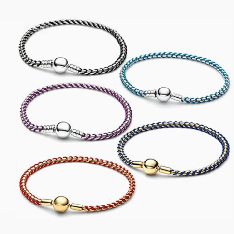 Cross-Border Panjia New Style White Copper Silver-Plated Leather Cord Blue and White Single Loop Braided Leather Cord DIY Basic Simple Bracelet Cross-Border Panjia New Style White Copper Silver-Plated Leather Cord Blue and White Single Loop Braided Leather Cord DIY Basic Simple Bracelet