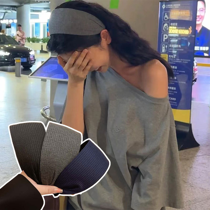 Otoño y invierno de alta sensibilidad para el cabello de mujeres cráneo alto borde amplio agujero de punto de banda de cabeza muestra cara pequeña gris ensanchada banda de cabello