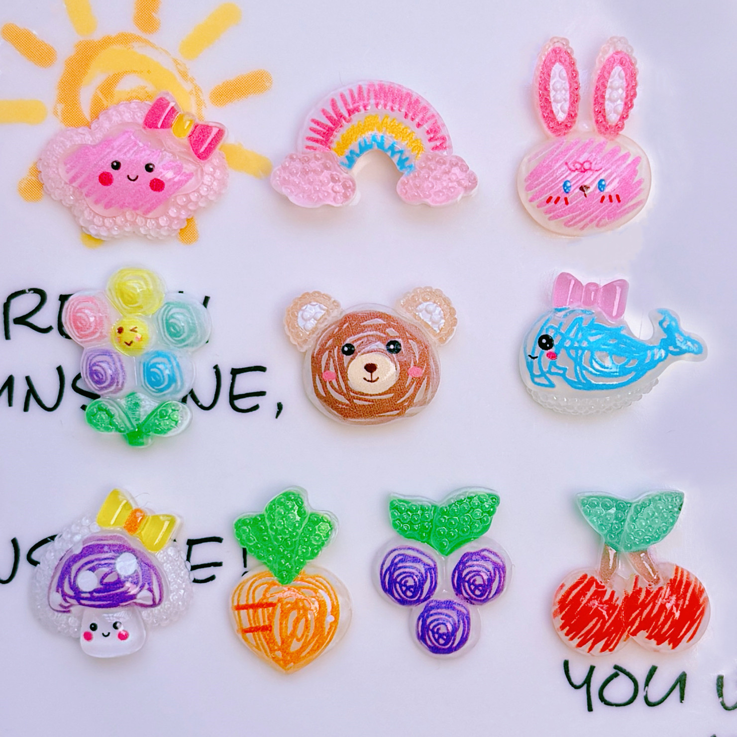 Transparent Graffiti Mushroom Rainbow Rabbit Dolphin Fruit Phone Case Hair Accessories Cream Gel Patch Hairpin Accessories