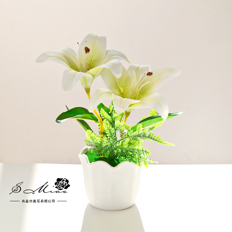 Flores falsas dos extremos sensación de lirio flor de simulación bonsai flor de moda decoración creativa plantación verde artificial simulación maceta