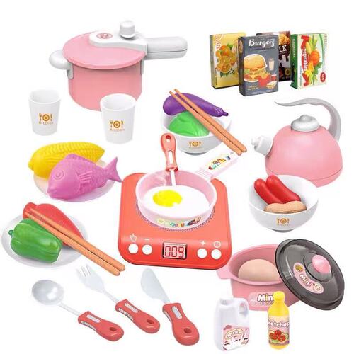 Cross-border play house for boys and girls, simulated kitchen toy, induction cooker for cooking with light and music
