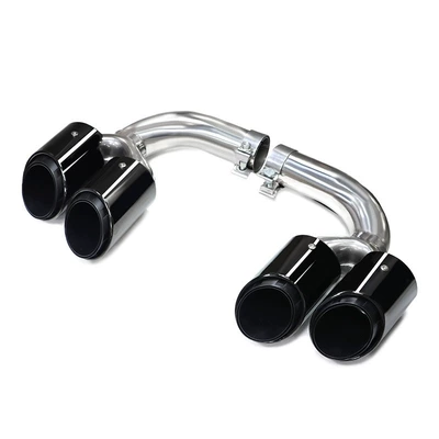 Suitable for 18 to 24 years Porsche Cayenne tail throat exhaust pipe modification three-layer four-out stainless steel black tail mouth (Exhaust pipe) - gasoline-three-layer-black-mouth
