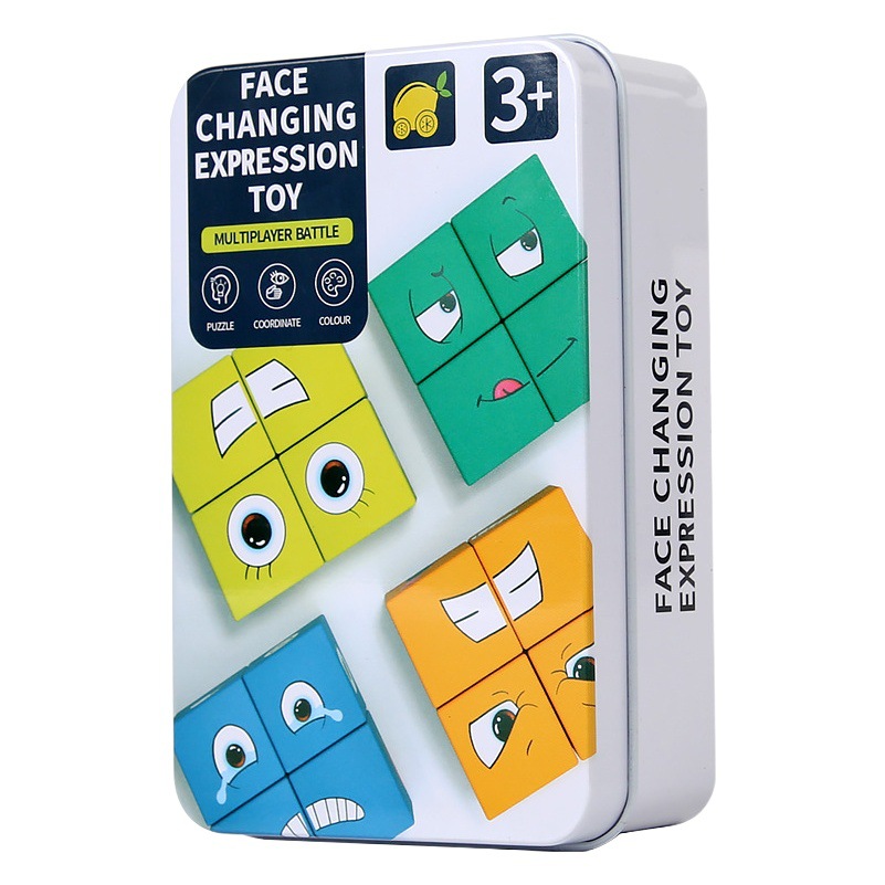 Caja de hierro de madera expresión facial cubo cambiante de la cara bloques de construcción educativos para niños Juego de mesa entre padres e hijos juego de nivel de desafío Juguetes image 1