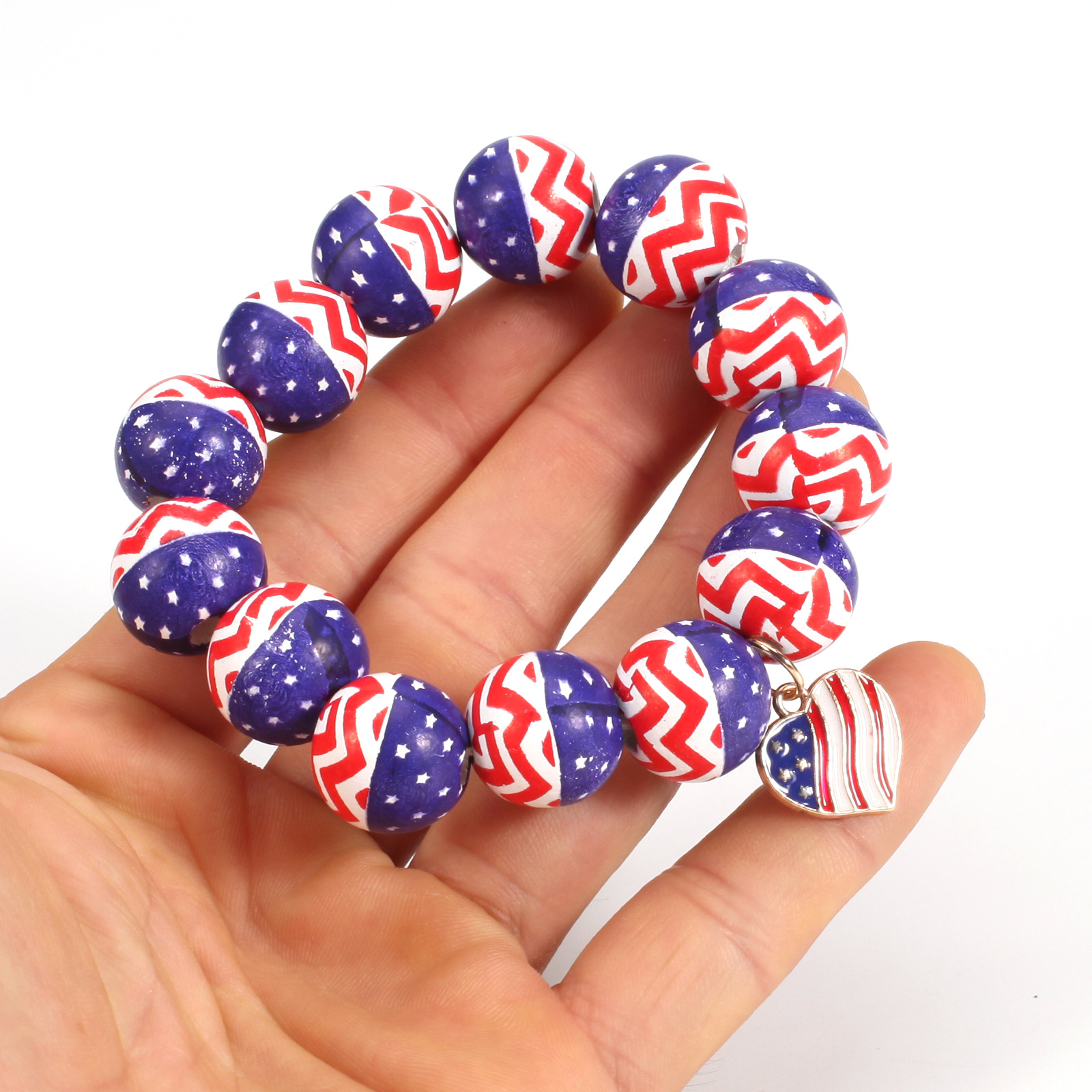 Wholesale Jewelry Retro American Flag Wood Beaded Bracelets display picture 10