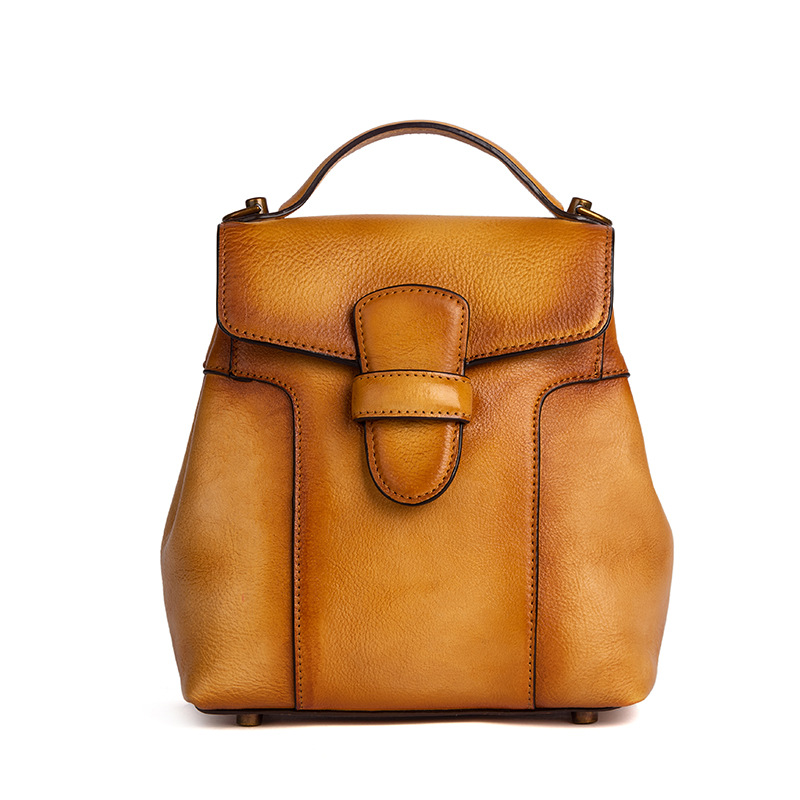 Ba lô đeo vai nữ da bò nguyên tấm phong cách cổ điển, tô màu thủ công, kích thước 19×9×26 cm — màu xanh cổ điển